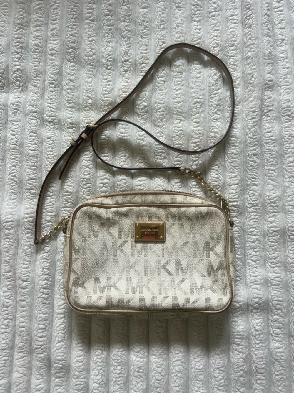 Michael Kors Cream Logo Crossbody Bag with Gold Hardware